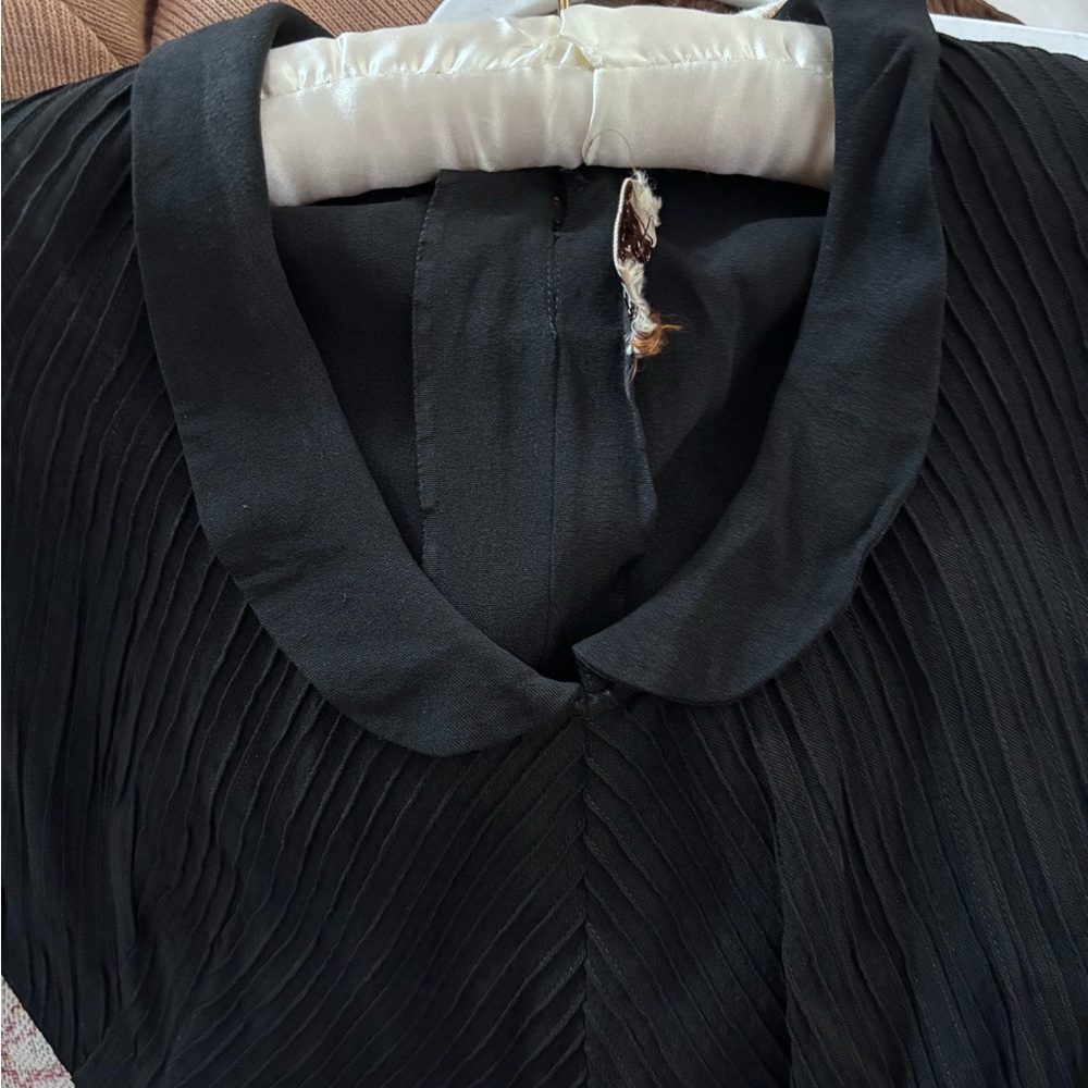 Vintage 1950s Peter Pan Collar Black Midi Dress - Picture 11 of 13